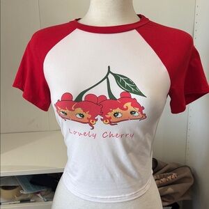 Lovely Cherry Graphic Raglan Tee - Red/White